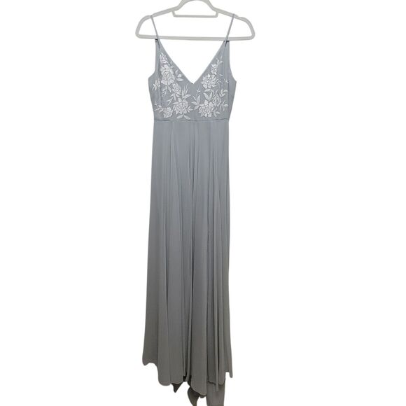 BHLDN Gray With White Floral Detail Formal Dress Size 4 - Picture 1 of 11